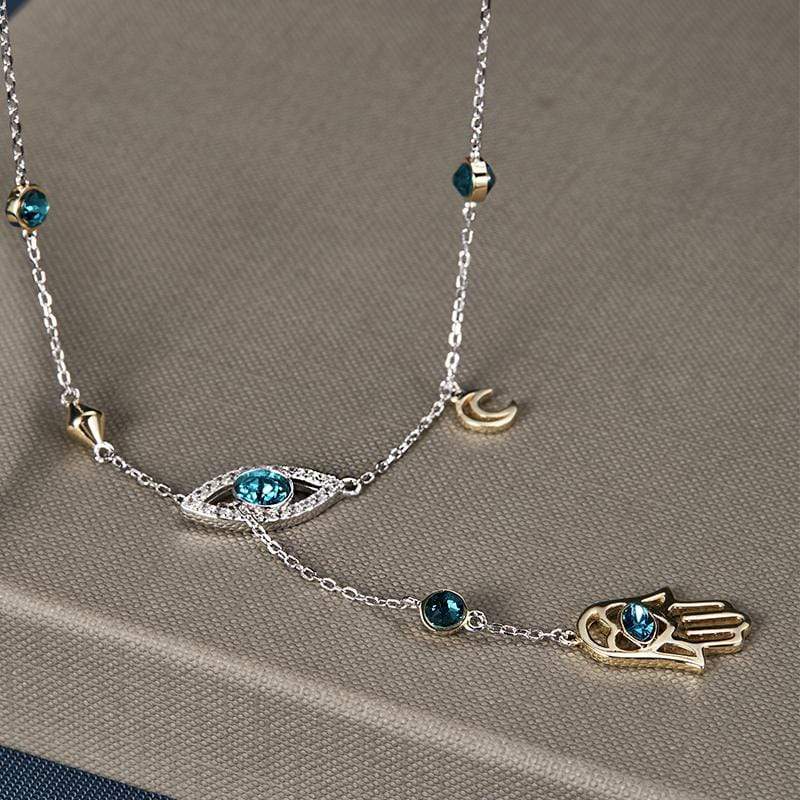 Silver Hamsa Crystal Necklace - Nayomi-Nora Luxe
