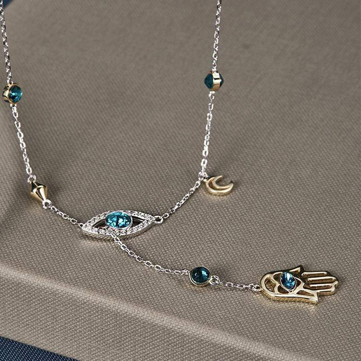 Silver Hamsa Crystal Necklace - Nayomi-Nora Luxe