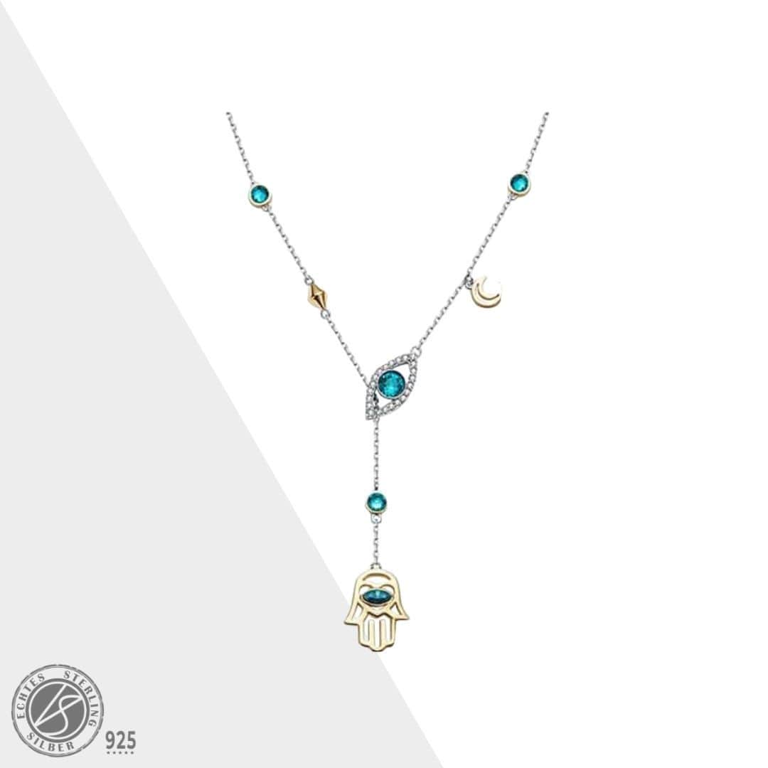 Silver Hamsa Crystal Necklace - Nayomi-Nora Luxe