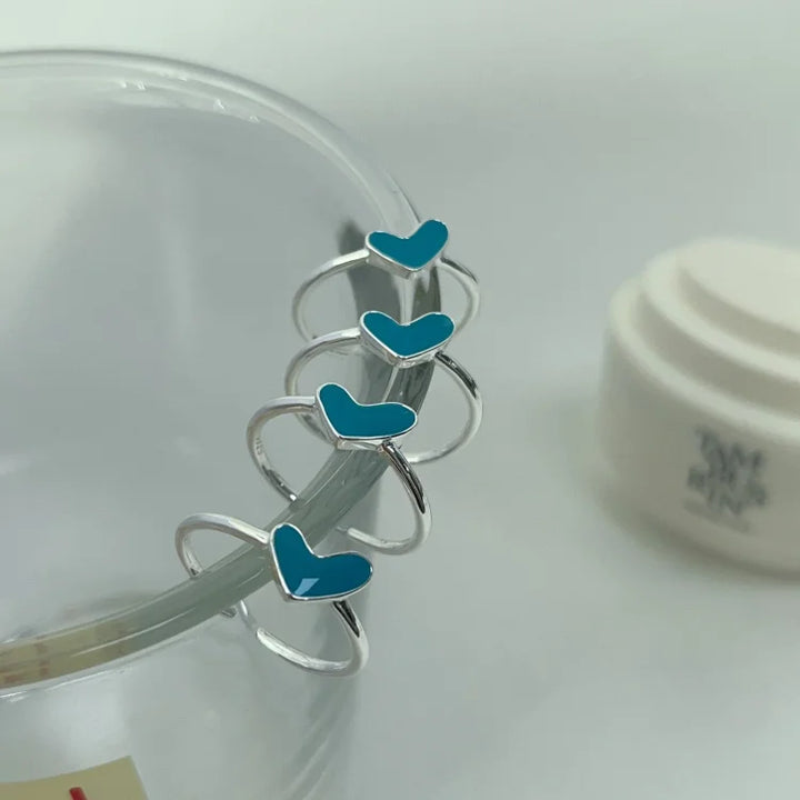 Silver Heart Ring with Blue Drop Detail - Ameline-Nora Luxe