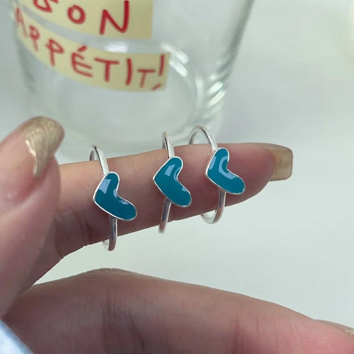 Silver Heart Ring with Blue Drop Detail - Ameline-Nora Luxe