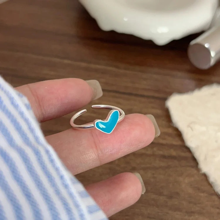 Silver Heart Ring with Blue Drop Detail - Ameline-Nora Luxe