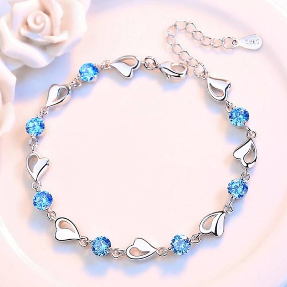 Silver Heart-Shaped Bracelet - Eloria-Blue-The Livary