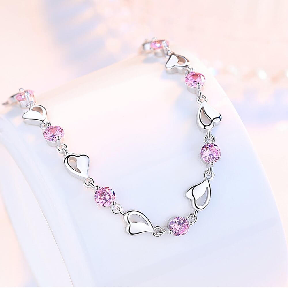 Silver Heart-Shaped Bracelet - Eloria-Pink-The Livary