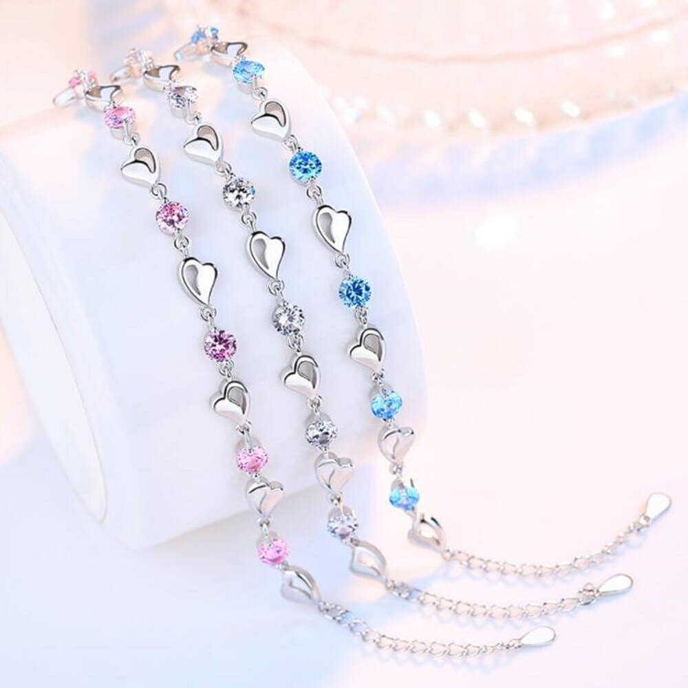 Silver Heart-Shaped Bracelet - Eloria-Pink-The Livary