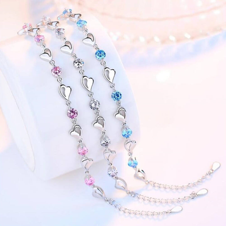 Silver Heart-Shaped Bracelet - Eloria-Pink-The Livary