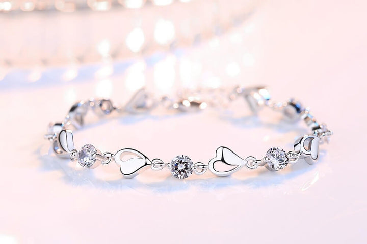 Silver Heart-Shaped Bracelet - Eloria-Pink-The Livary
