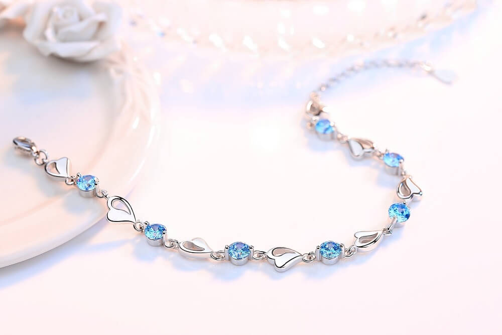 Silver Heart-Shaped Bracelet - Eloria-Pink-The Livary