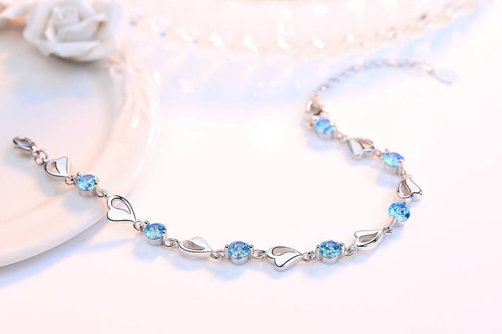 Silver Heart-Shaped Bracelet - Eloria-Pink-The Livary