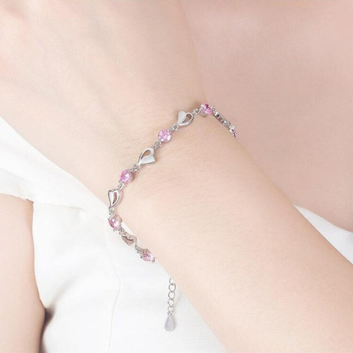 Silver Heart-Shaped Bracelet - Eloria-Pink-The Livary