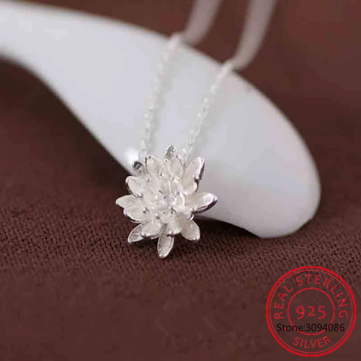 Silver Lotus Flower Pendant Necklace-Nora Luxe