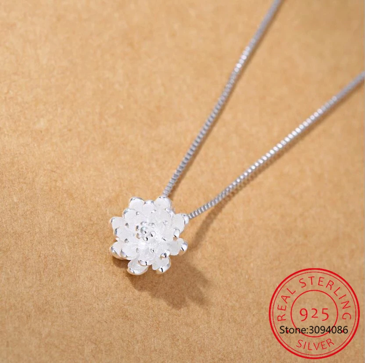Silver Lotus Flower Pendant Necklace-Nora Luxe
