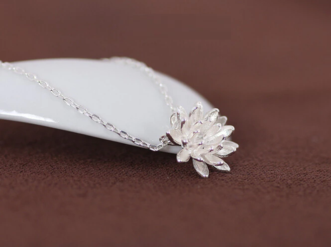 Silver Lotus Flower Pendant Necklace-Nora Luxe