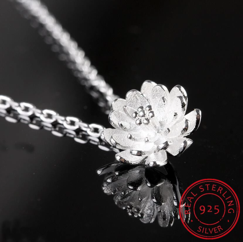 Silver Lotus Flower Pendant Necklace-Nora Luxe