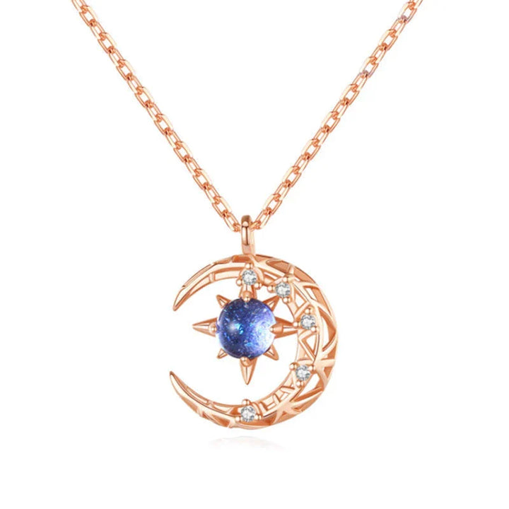 SILVER NECKLACE WITH HALF MOON AND STAR PENDANT-Rose Gold-Nora Luxe