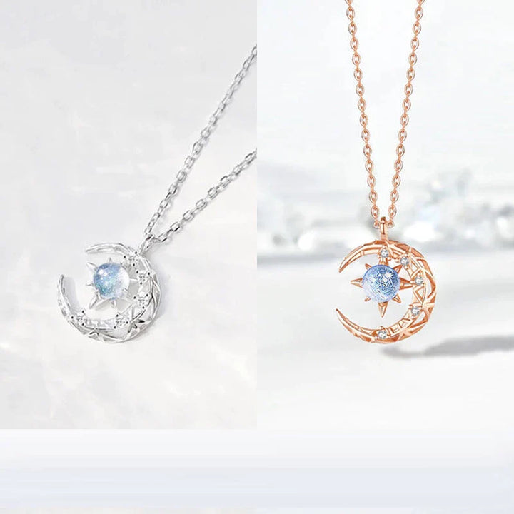 SILVER NECKLACE WITH HALF MOON AND STAR PENDANT-Rose Gold-Nora Luxe