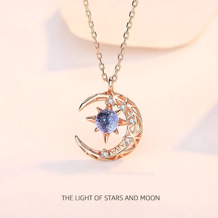 SILVER NECKLACE WITH HALF MOON AND STAR PENDANT-Rose Gold-Nora Luxe