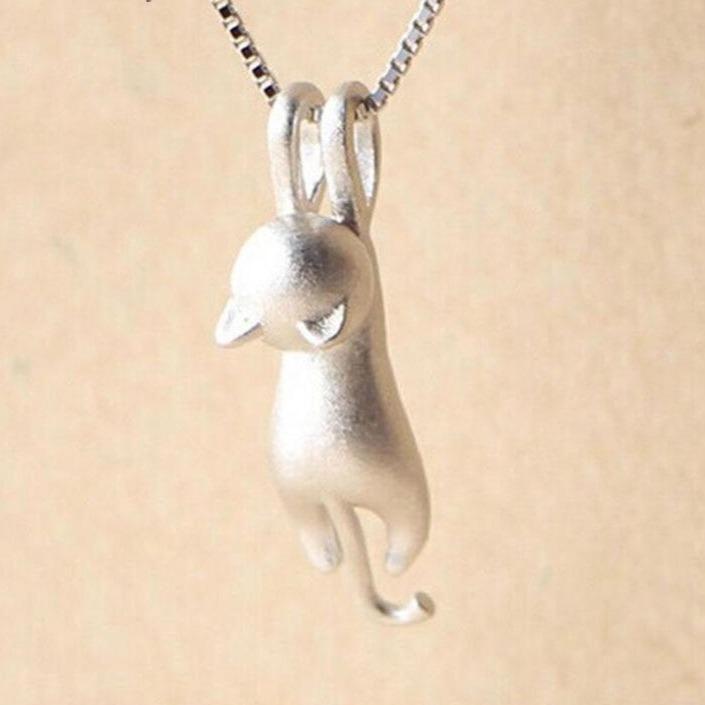 Silver Playful Cat Necklace - Miyu-Nora Luxe