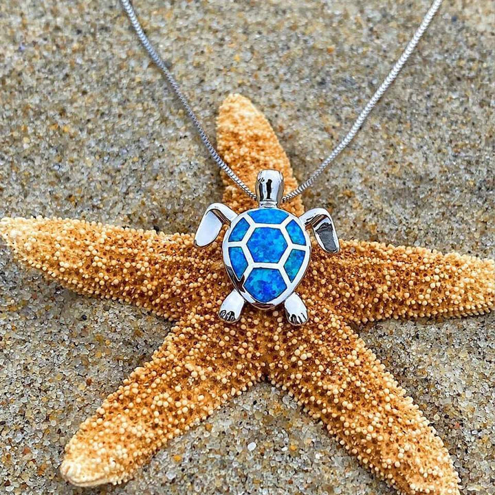 Silver Sea Turtle Necklace and Earring Set - Marinella-Blue-Nora Luxe