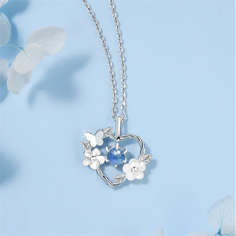 SILVER SEASHELL FLOWER HEART NECKLACE-Nora Luxe