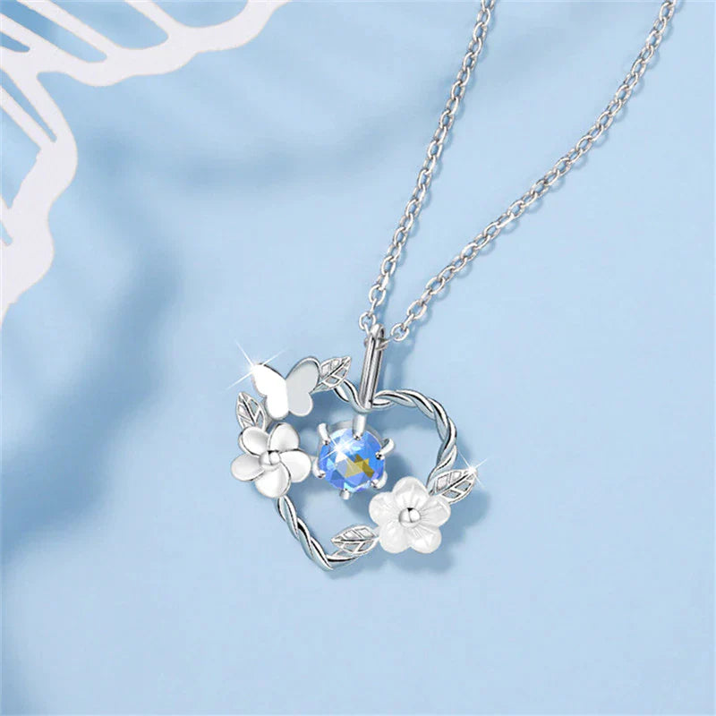 SILVER SEASHELL FLOWER HEART NECKLACE-Nora Luxe