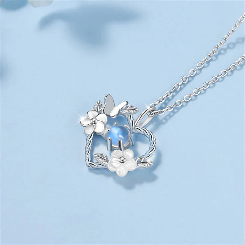 SILVER SEASHELL FLOWER HEART NECKLACE-Nora Luxe