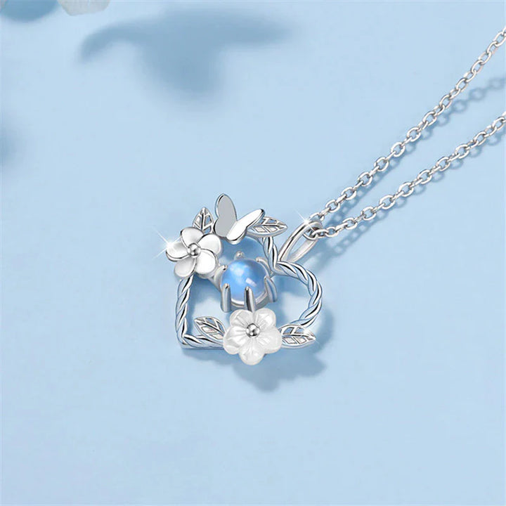 SILVER SEASHELL FLOWER HEART NECKLACE-Nora Luxe
