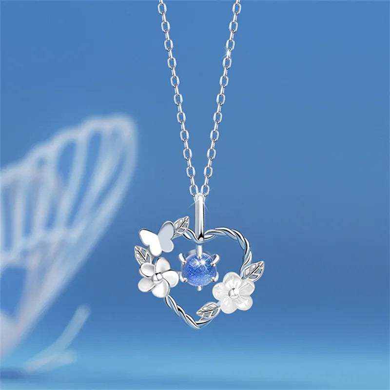 SILVER SEASHELL FLOWER HEART NECKLACE-Nora Luxe