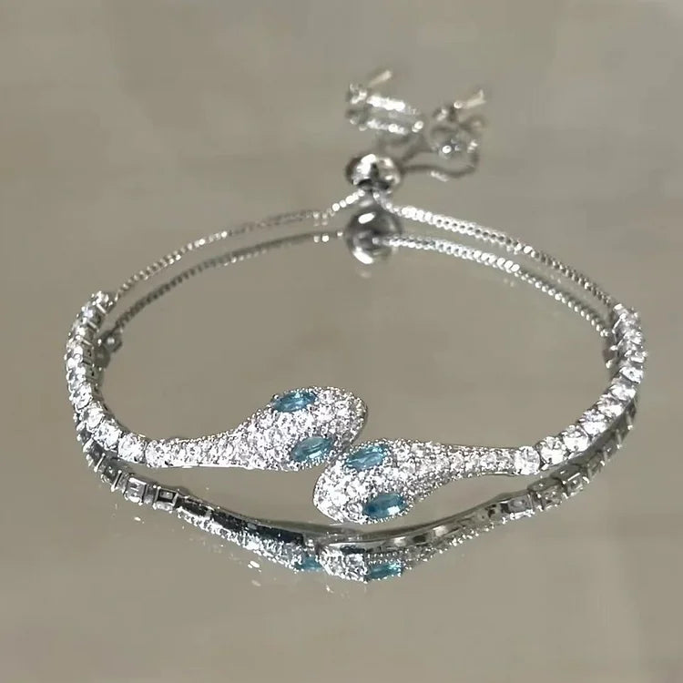 Silver Snake Bracelet with Zirconia - Lyra-Ice blue-Nora Luxe