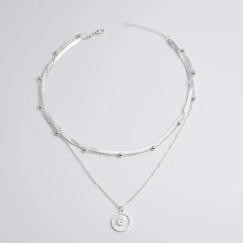 SILVER TRIPLE CHAIN NECKLACE-Nora Luxe