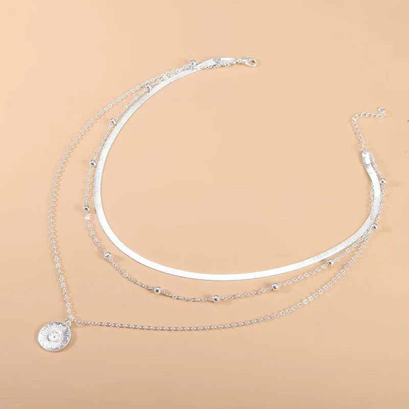 SILVER TRIPLE CHAIN NECKLACE-Nora Luxe