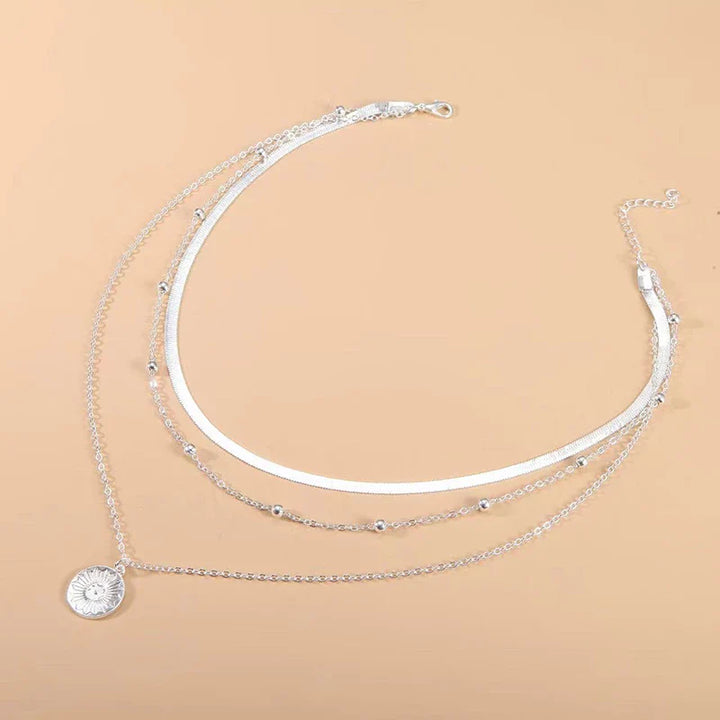 SILVER TRIPLE CHAIN NECKLACE-Nora Luxe