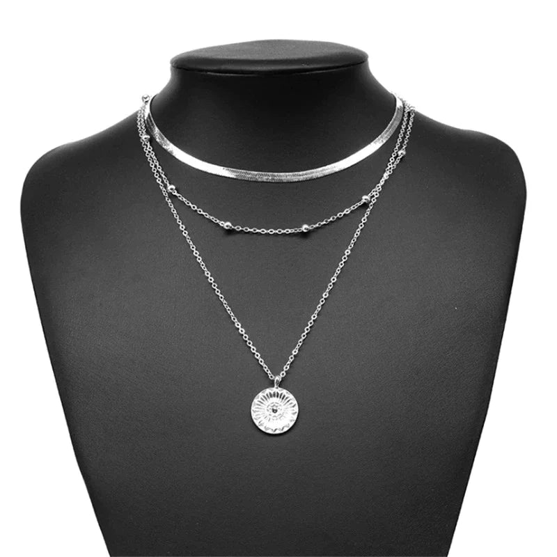 SILVER TRIPLE CHAIN NECKLACE-Nora Luxe