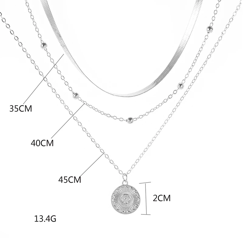 SILVER TRIPLE CHAIN NECKLACE-Nora Luxe