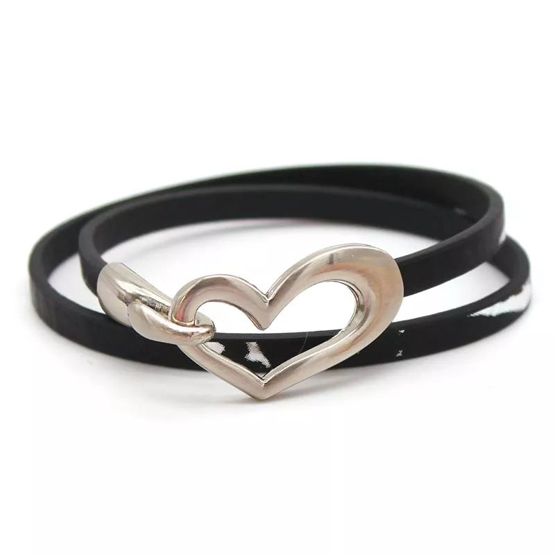 Simple Heart Leather Bracelet | Elegant Women's Jewellery-Black-Nora Luxe