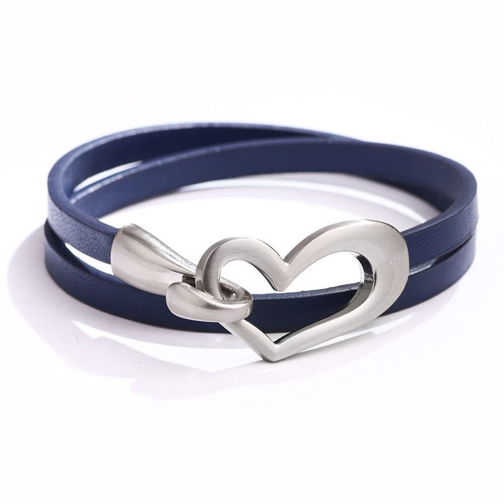 Simple Heart Leather Bracelet | Elegant Women's Jewellery-Blue-Nora Luxe