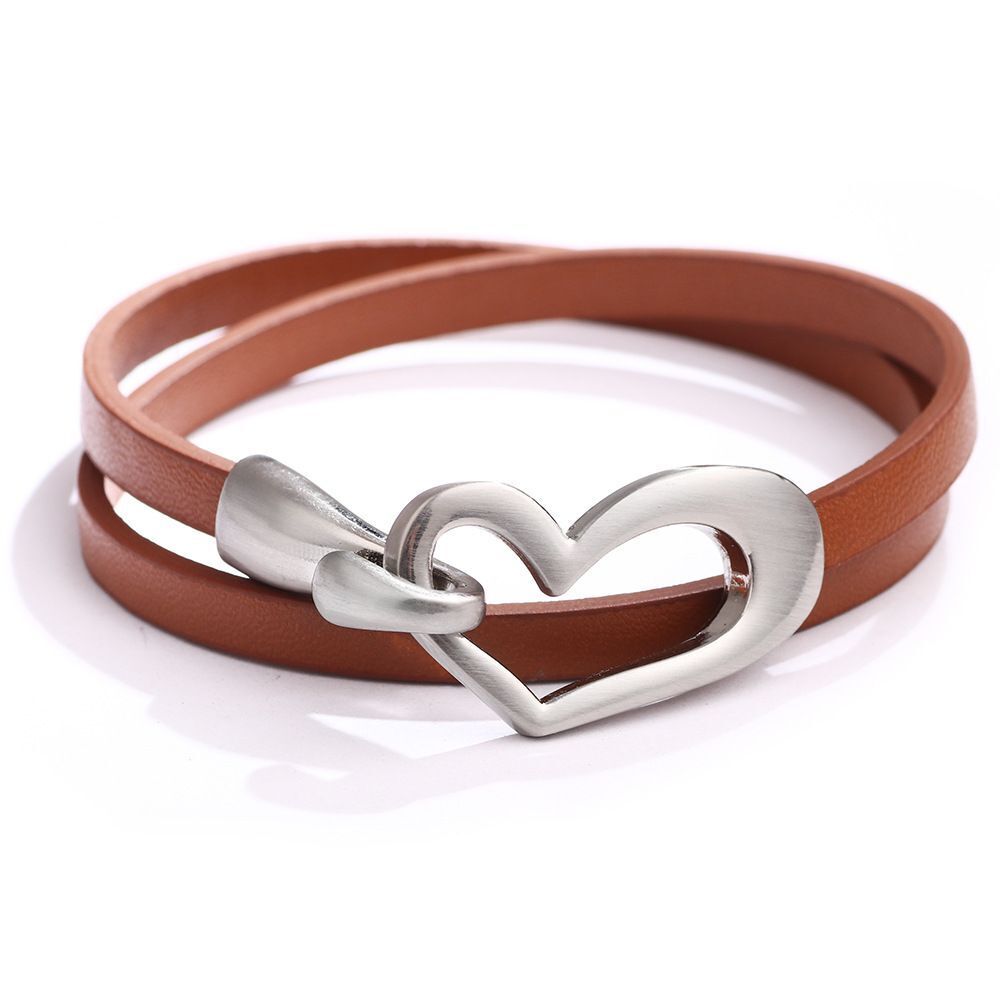 Simple Heart Leather Bracelet | Elegant Women's Jewellery-Brown-Nora Luxe