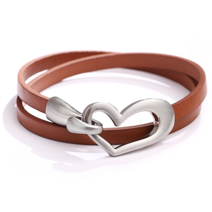 Simple Heart Leather Bracelet | Elegant Women's Jewellery-Brown-Nora Luxe
