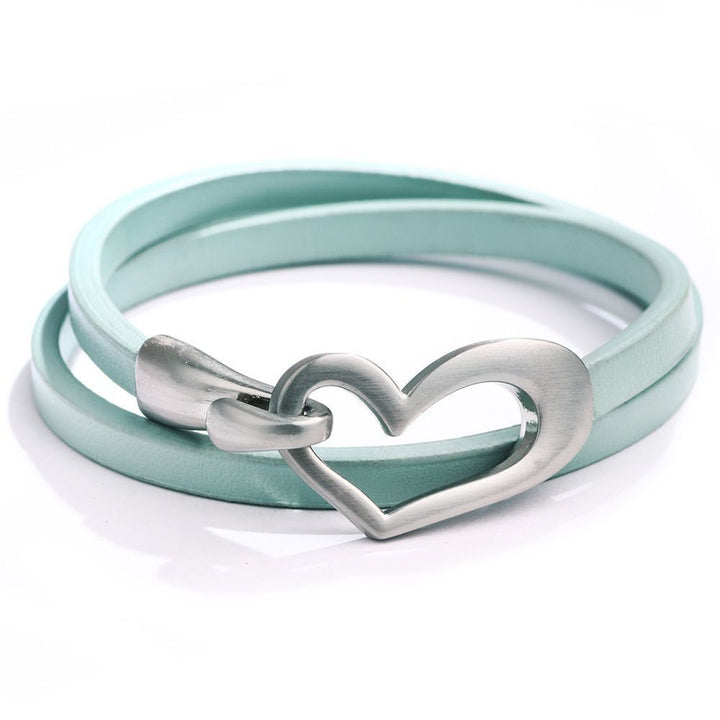 Simple Heart Leather Bracelet | Elegant Women's Jewellery-Light Blue-Nora Luxe