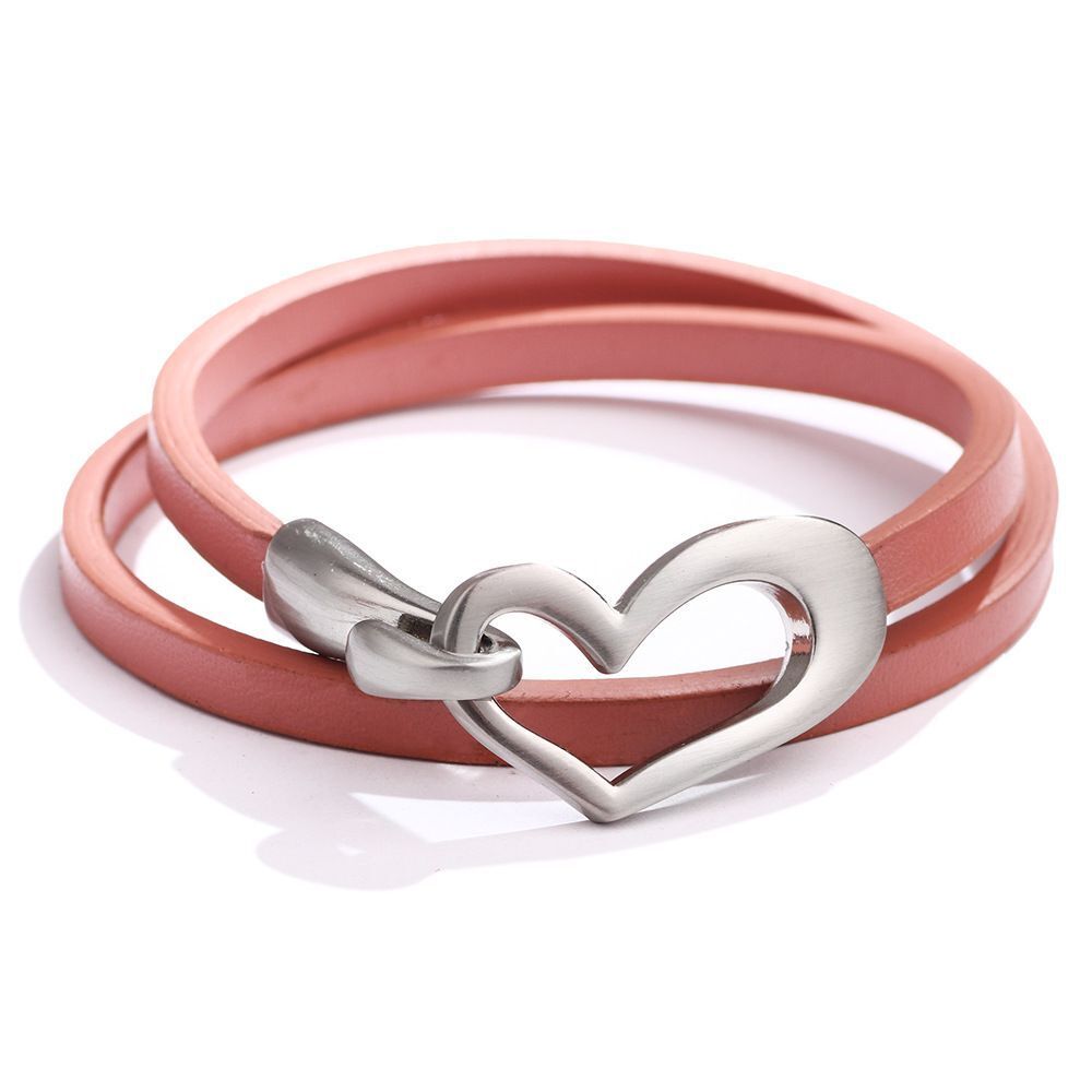 Simple Heart Leather Bracelet | Elegant Women's Jewellery-Pink-Nora Luxe