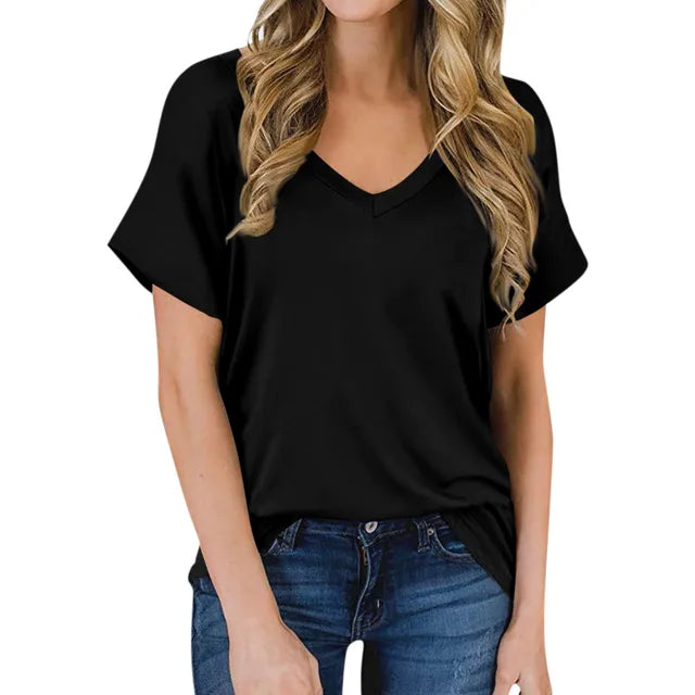 Simple V-neck T-shirt - Luna-Black-S-Nora Luxe
