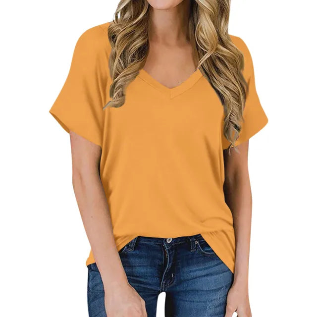 Simple V-neck T-shirt - Luna-Orange-S-Nora Luxe