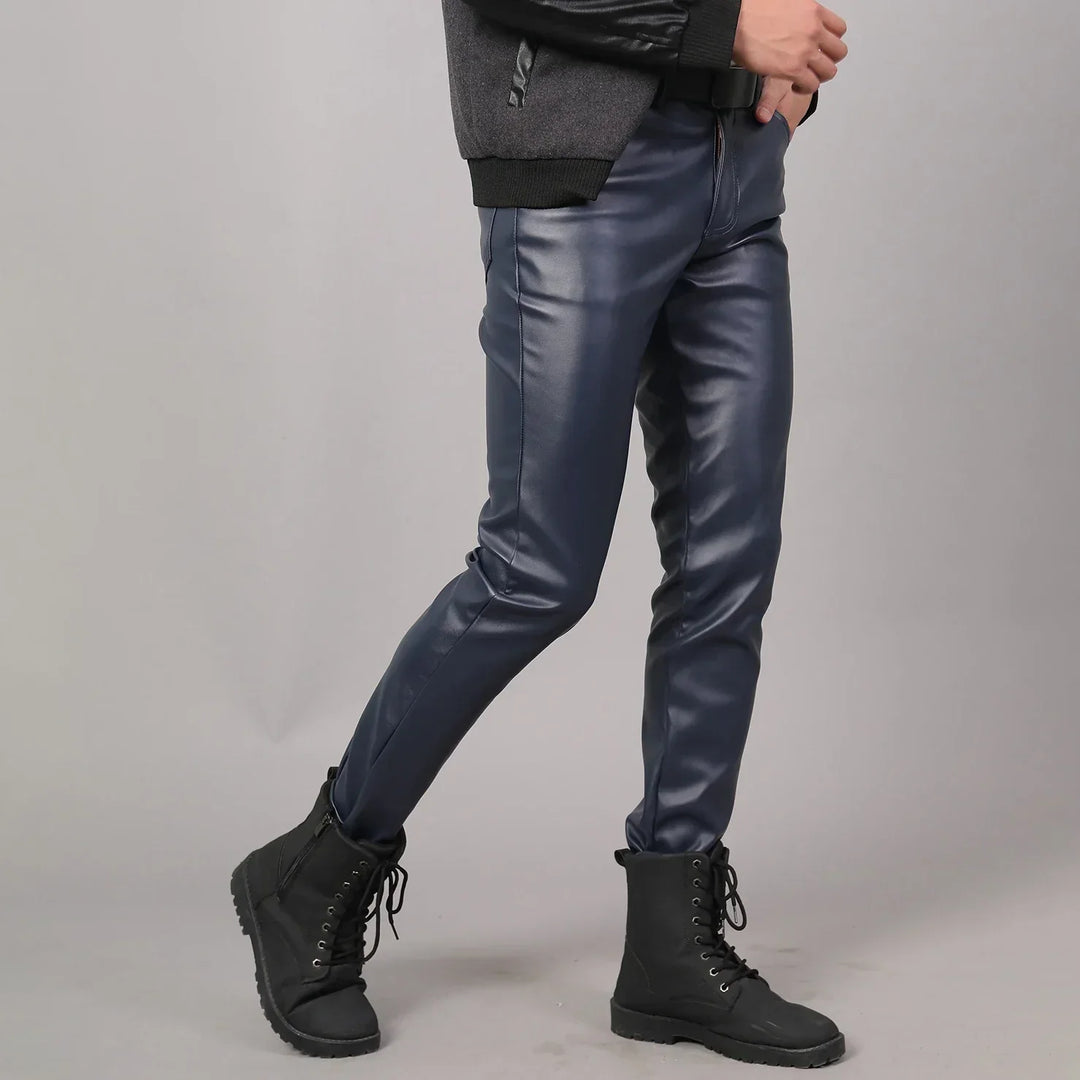 Skinny Fit Elastic Leather Trousers for Men - Lars-Black-28-Nora Luxe