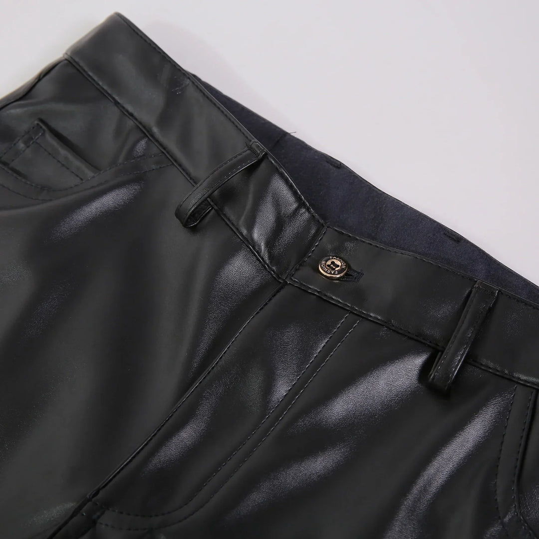 Skinny Fit Elastic Leather Trousers for Men - Lars-Black-28-Nora Luxe