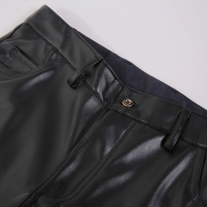 Skinny Fit Elastic Leather Trousers for Men - Lars-Black-28-Nora Luxe