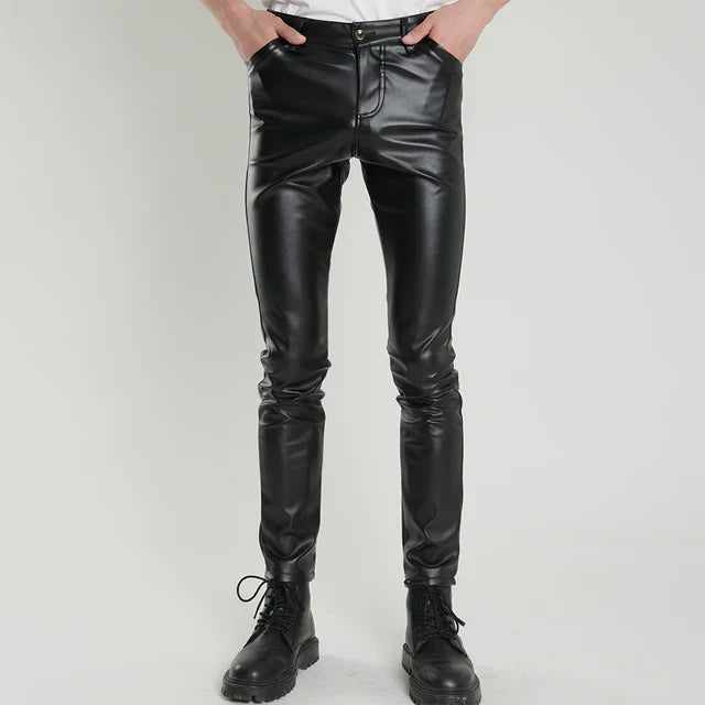Skinny Fit Elastic Leather Trousers for Men - Lars-Black-28-Nora Luxe