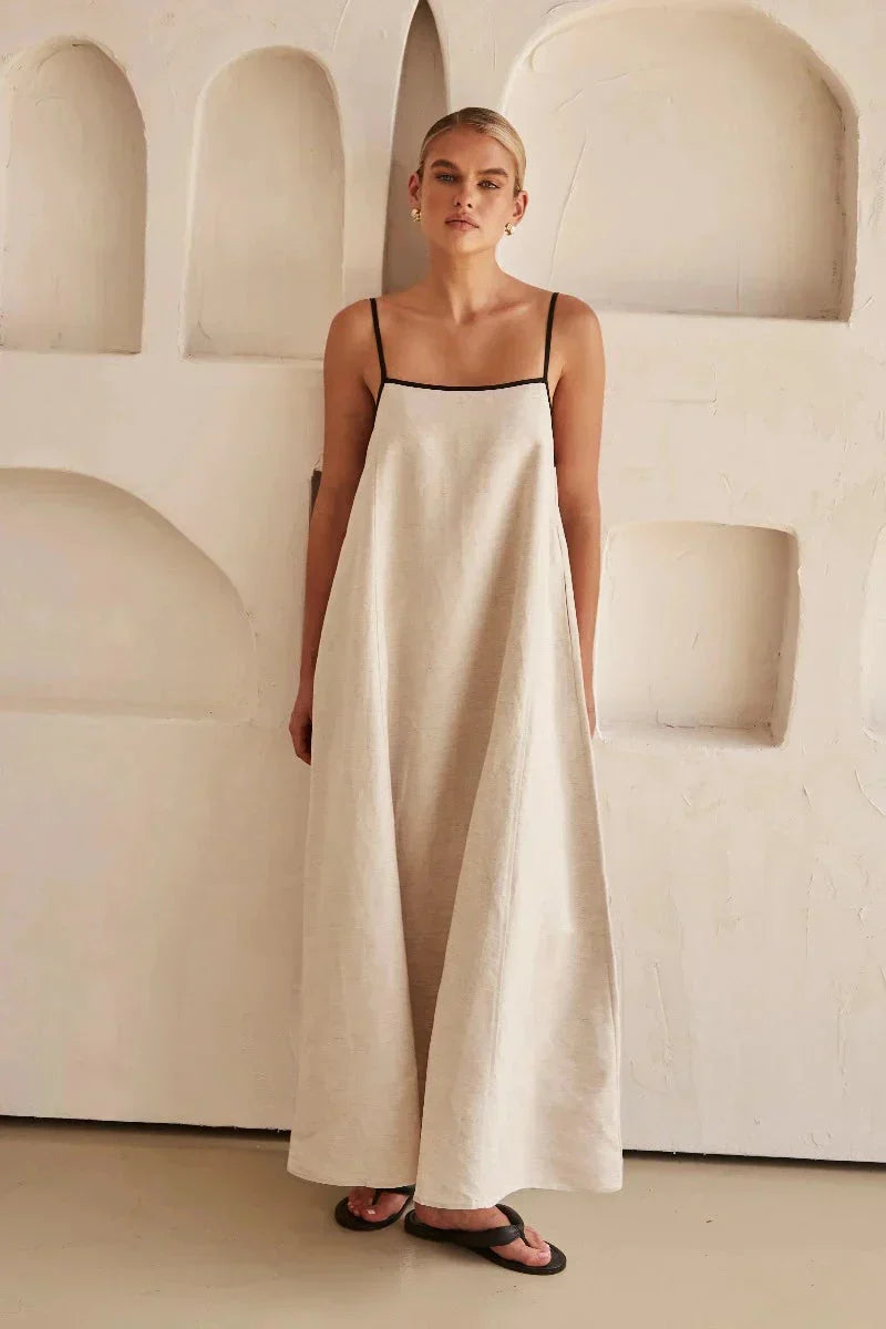 Sleeveless Beige Boho Maxi Dress in Linen Look – Elin-S-State of Style