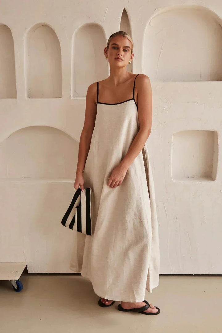Sleeveless Beige Boho Maxi Dress in Linen Look – Elin-S-State of Style