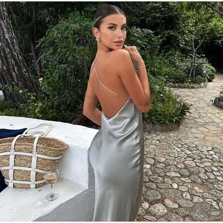 Sleeveless Maxi Dress with Straps - Luna-Gray-XS-Nora Luxe
