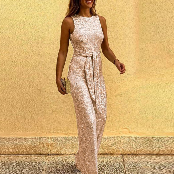Sleeveless Party Jumpsuit for Women - Figure-Hugging & Festive - Amira-Light pink-S-Nora Luxe